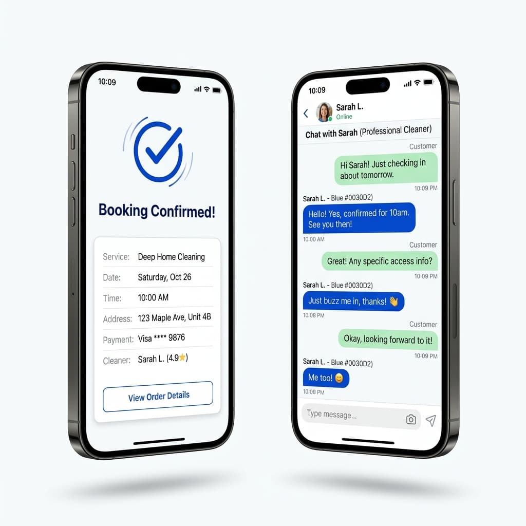 App booking and chat screens